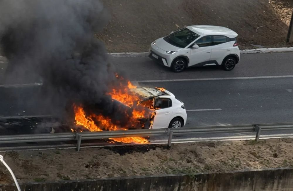 VÍDEO | Engavetamento termina com carro em chamas na Marginal Botafogo