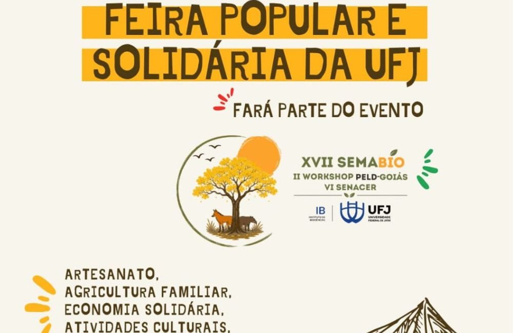Cartaz da Feira Popular e Solidária da UFJ, que acontece em 4 de setembro de 2026, das 17h às 22h, no Câmpus Riachuelo em Jataí