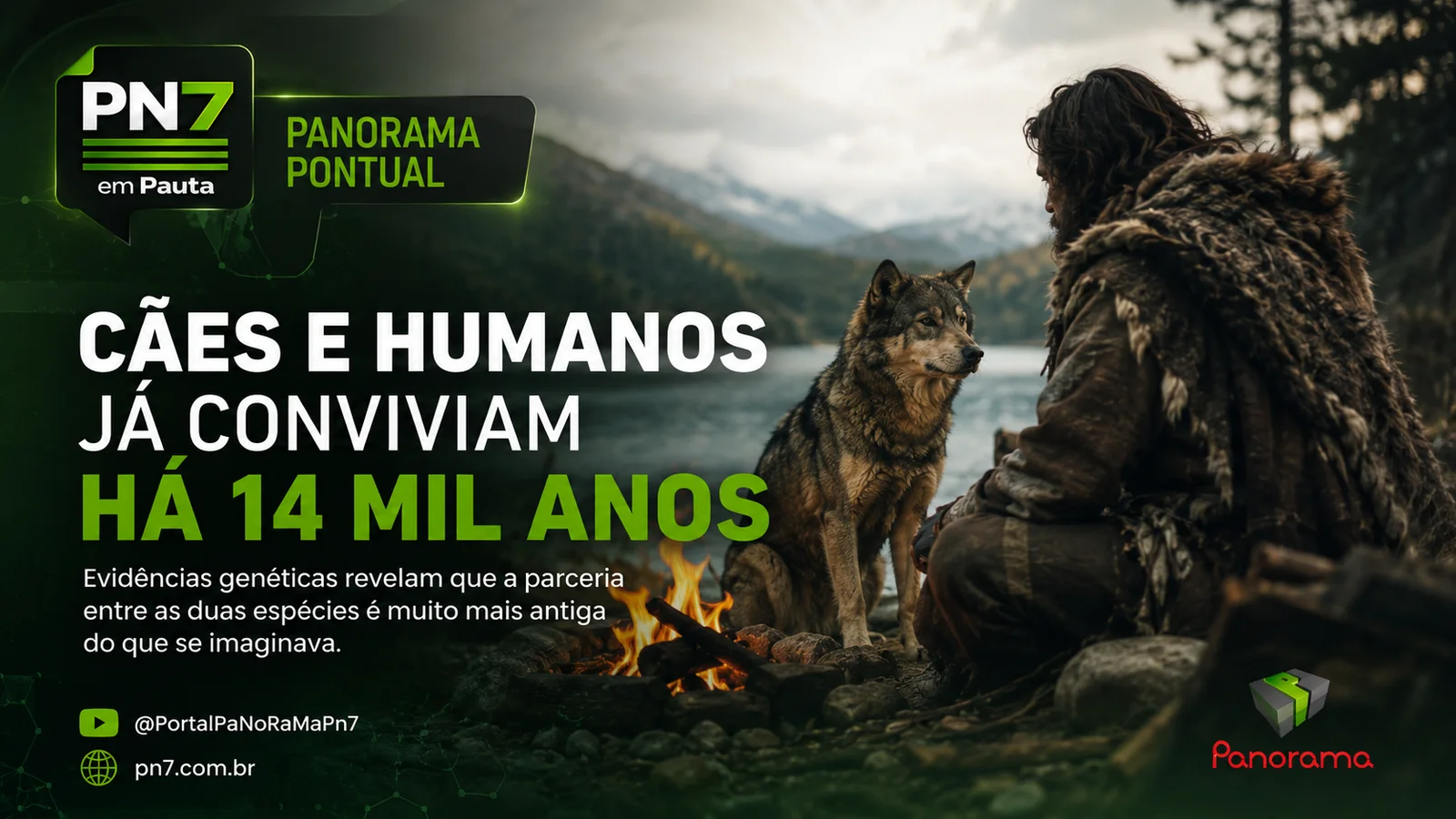 Cão ao lado de humano em representação da antiga convivência entre cães e humanos há mais de 14 mil anos