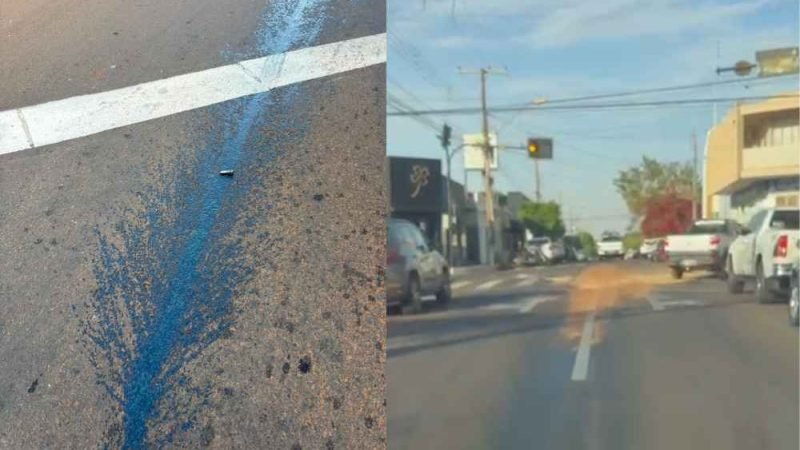 VÍDEO | Óleo derramado na Rua Castro Alves exige atenção de motoristas em Jataí