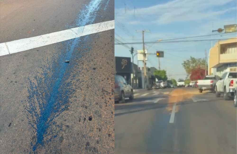 VÍDEO | Óleo derramado na Rua Castro Alves exige atenção de motoristas em Jataí