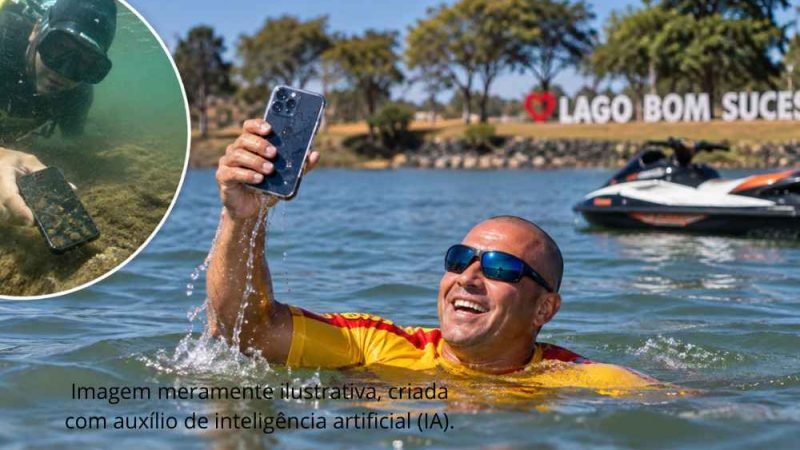 Guarda-vidas encontram celular funcionando no fundo do Lago Bom Sucesso, em Jataí