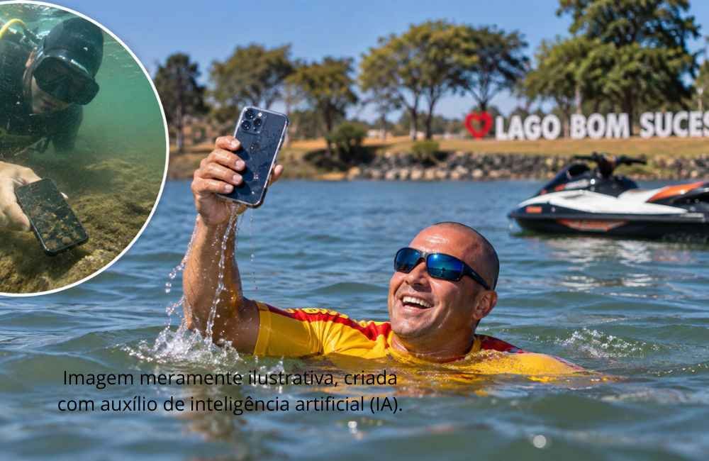 Guarda-vidas encontram celular funcionando no fundo do Lago Bom Sucesso, em Jataí