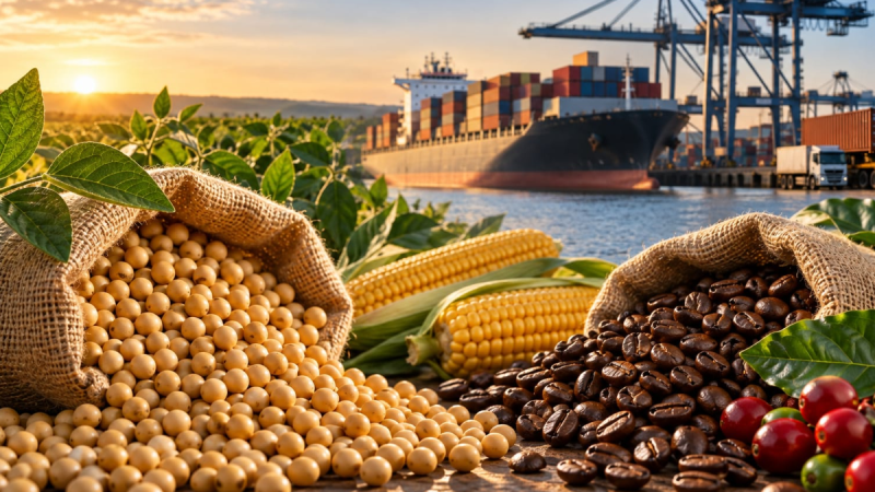 Exportações da agropecuária crescem 11,4% em agosto, puxadas por soja e café