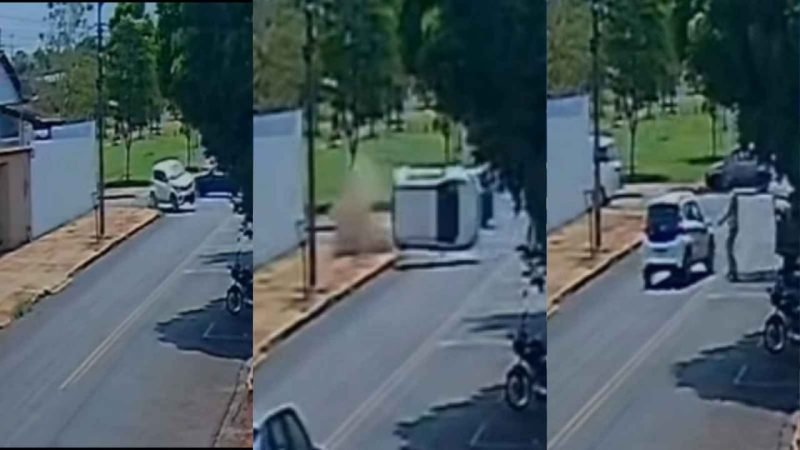 VÍDEO | Colisão entre dois veículos deixa uma pessoa ferida e carro capotado em Jataí
