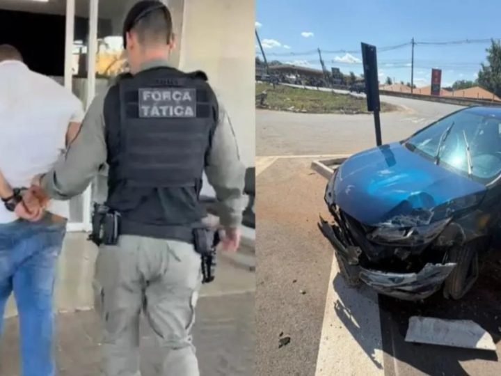 VÍDEO | Suspeito de tráfico foge de abordagem, percorre 15 km e bate em poste em Goiás