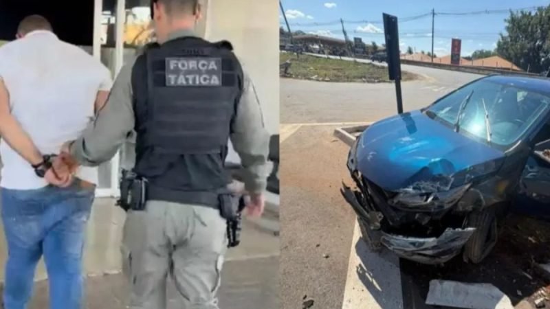 VÍDEO | Suspeito de tráfico foge de abordagem, percorre 15 km e bate em poste em Goiás