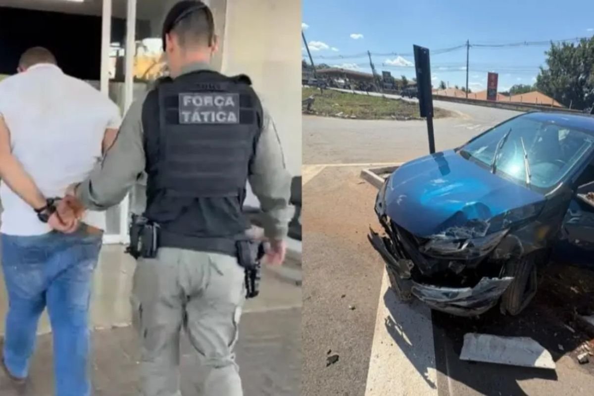 VÍDEO | Suspeito de tráfico foge de abordagem, percorre 15 km e bate em poste em Goiás