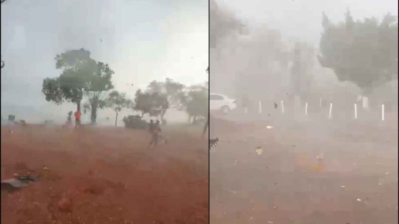 VÍDEO | Tempestade com granizo e ventos fortes causa estragos no Lago Bom Sucesso, em Jataí