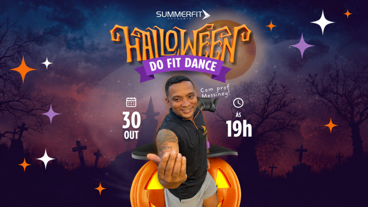 Divulgação da aula especial de Fit Dance de Halloween na Summer Fit Academia, em Jataí.