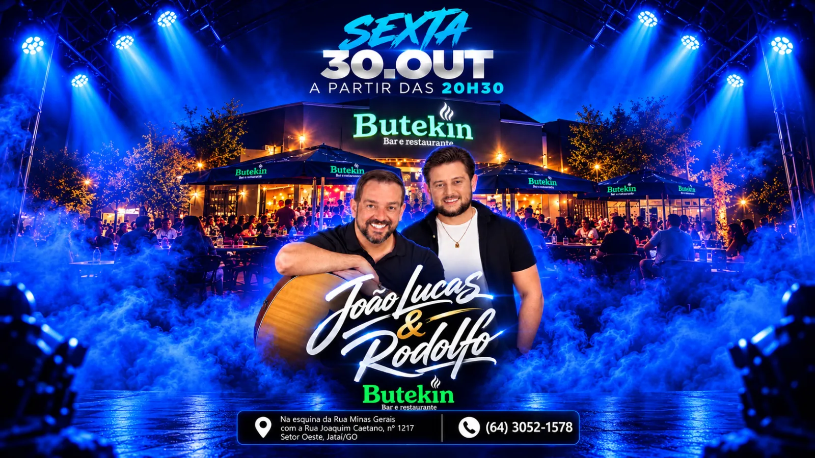 Divulgação do show de João Lucas e Rodolfo no Butekin, em Jataí, nesta sexta-feira, 30 de outubro.
